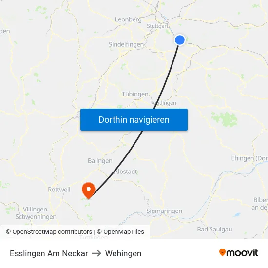 Esslingen Am Neckar to Wehingen map