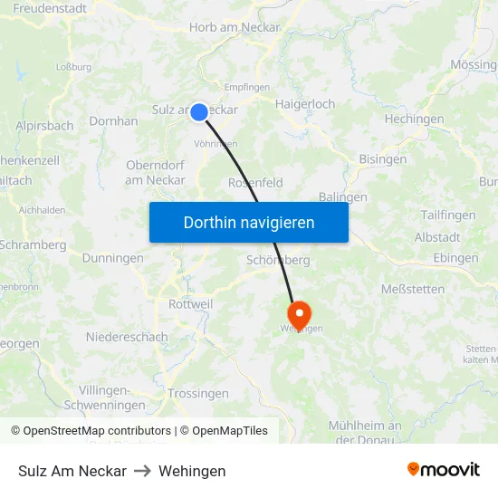 Sulz Am Neckar to Wehingen map