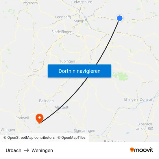 Urbach to Wehingen map