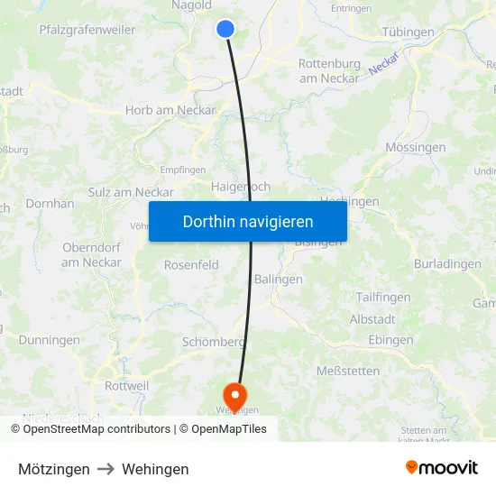 Mötzingen to Wehingen map