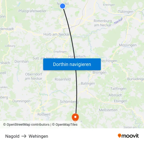 Nagold to Wehingen map