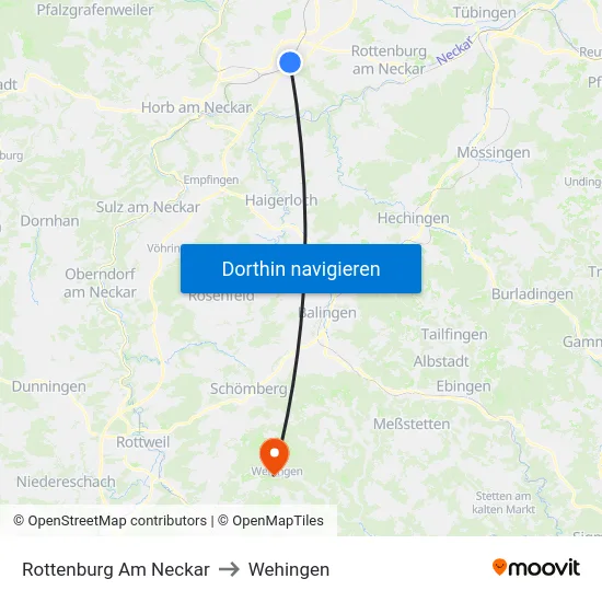 Rottenburg Am Neckar to Wehingen map