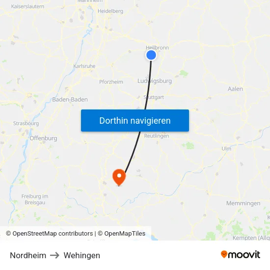 Nordheim to Wehingen map