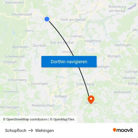 Schopfloch to Wehingen map