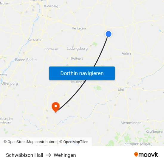 Schwäbisch Hall to Wehingen map
