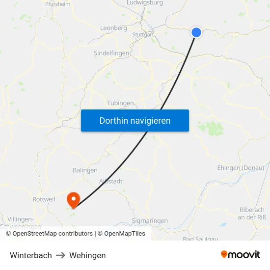 Winterbach to Wehingen map