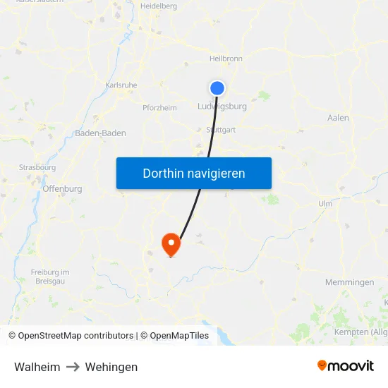 Walheim to Wehingen map