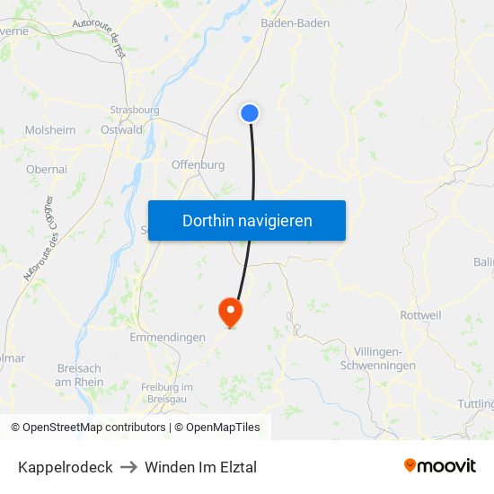 Kappelrodeck to Winden Im Elztal map