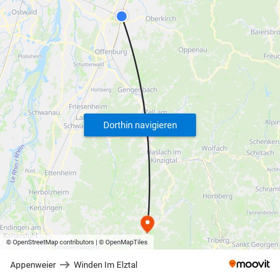 Appenweier to Winden Im Elztal map