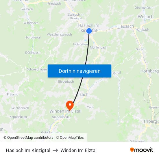 Haslach Im Kinzigtal to Winden Im Elztal map