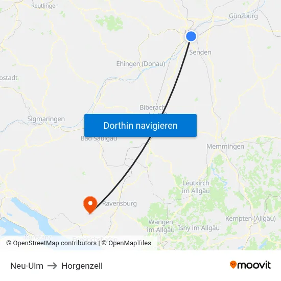 Neu-Ulm to Horgenzell map