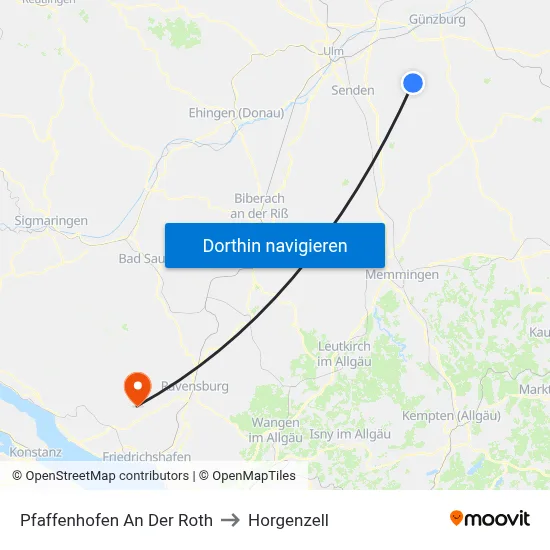 Pfaffenhofen An Der Roth to Horgenzell map
