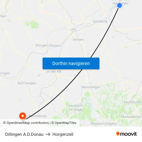 Dillingen A.D.Donau to Horgenzell map