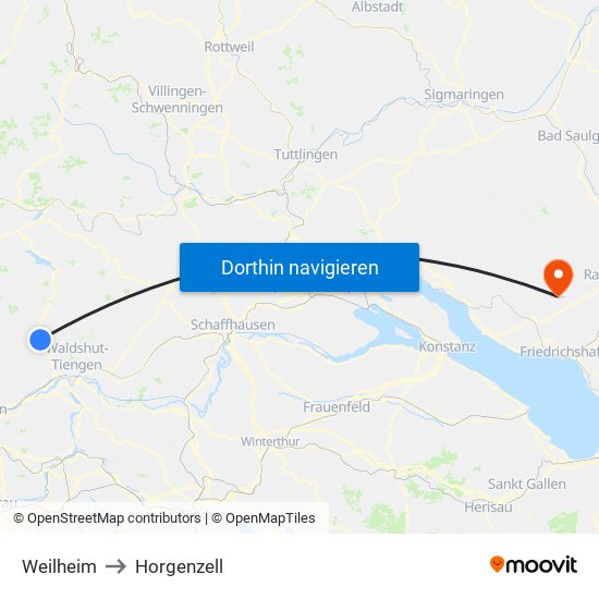 Weilheim to Horgenzell map
