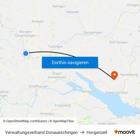 Verwaltungsverband Donaueschingen to Horgenzell map