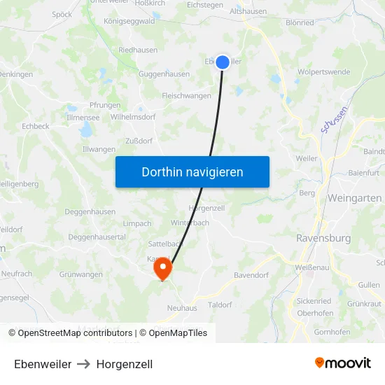 Ebenweiler to Horgenzell map