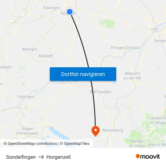 Sondelfingen to Horgenzell map