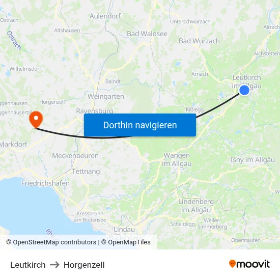 Leutkirch to Horgenzell map