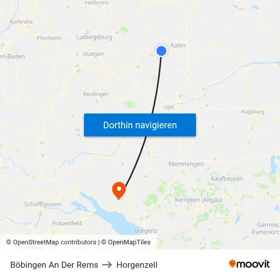 Böbingen An Der Rems to Horgenzell map