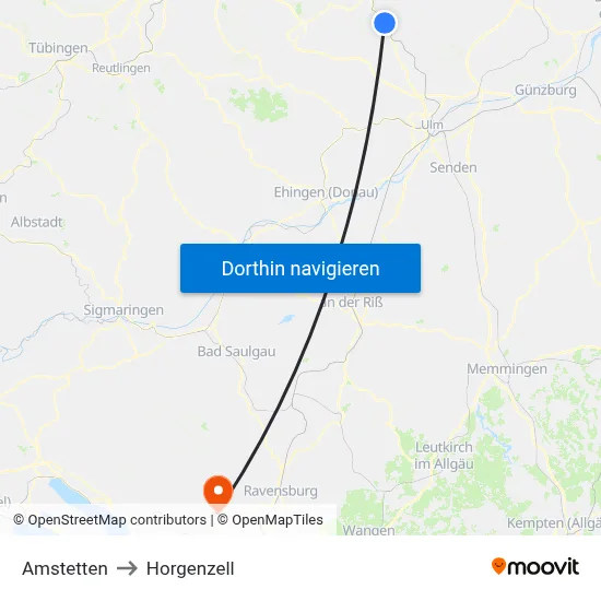 Amstetten to Horgenzell map