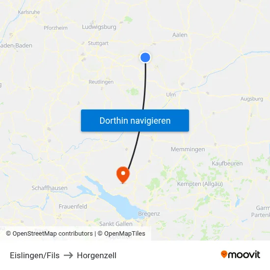 Eislingen/Fils to Horgenzell map