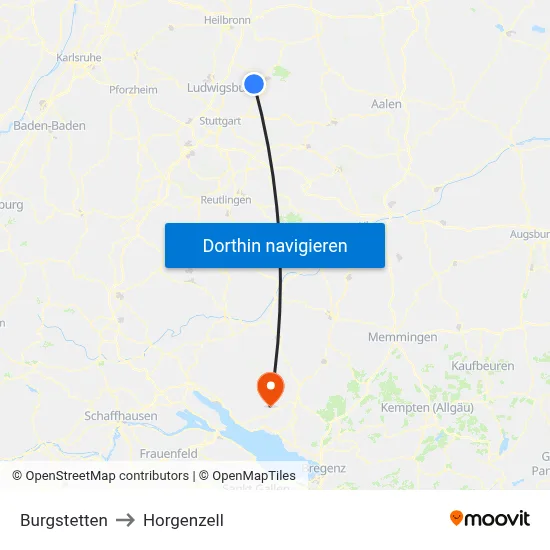 Burgstetten to Horgenzell map