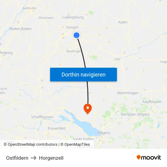 Ostfildern to Horgenzell map