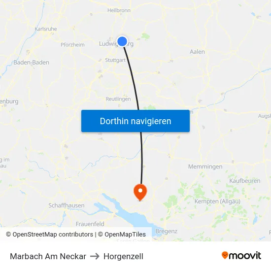 Marbach Am Neckar to Horgenzell map