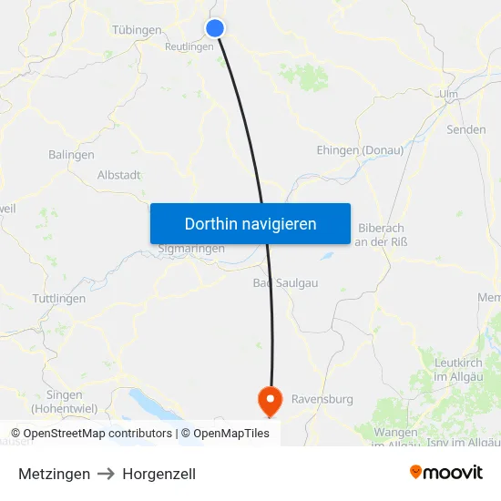 Metzingen to Horgenzell map