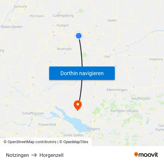 Notzingen to Horgenzell map