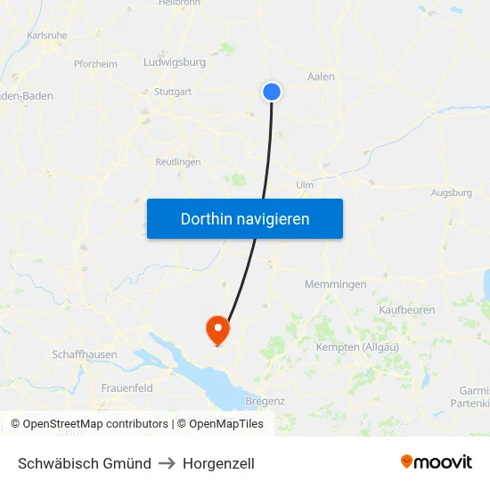 Schwäbisch Gmünd to Horgenzell map