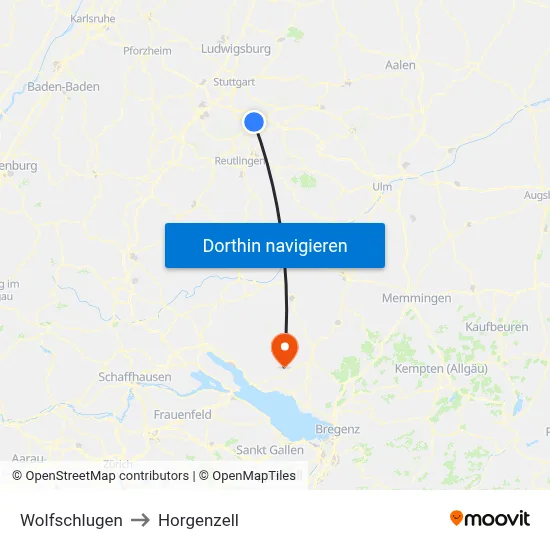 Wolfschlugen to Horgenzell map