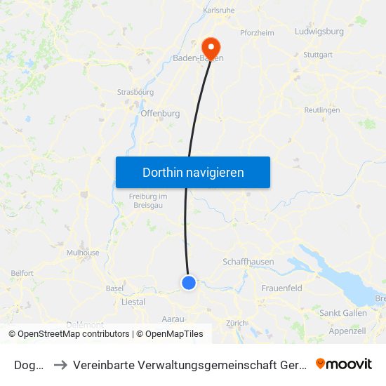 Dogern to Vereinbarte Verwaltungsgemeinschaft Gernsbach map