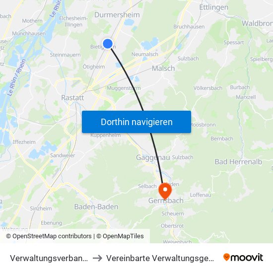 Verwaltungsverband Durmersheim to Vereinbarte Verwaltungsgemeinschaft Gernsbach map