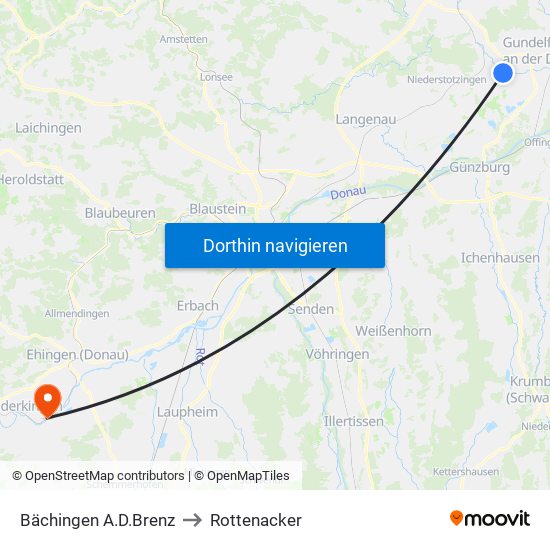 Bächingen A.D.Brenz to Rottenacker map