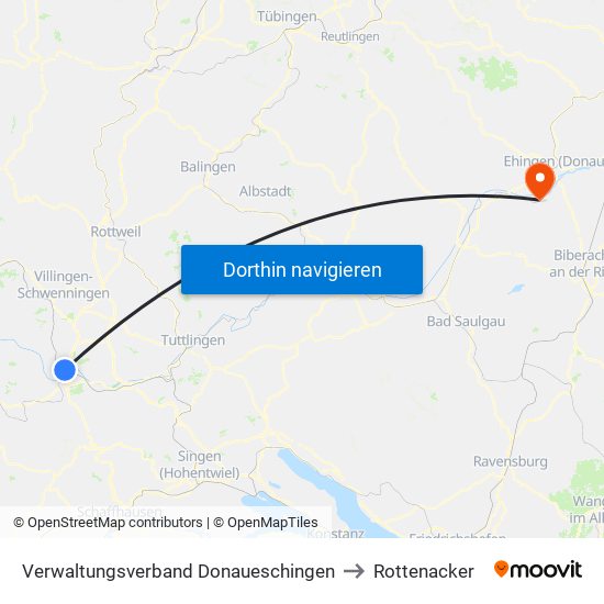 Verwaltungsverband Donaueschingen to Rottenacker map