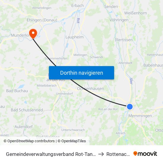 Gemeindeverwaltungsverband Rot-Tannheim to Rottenacker map