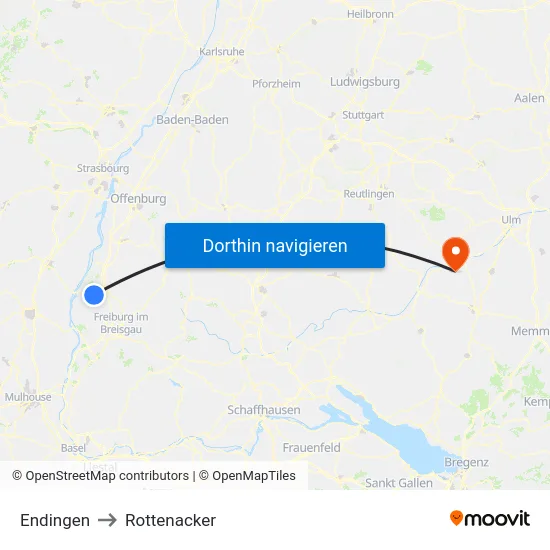 Endingen to Rottenacker map