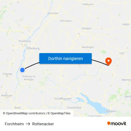 Forchheim to Rottenacker map