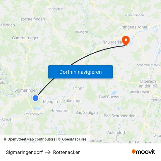 Sigmaringendorf to Rottenacker map