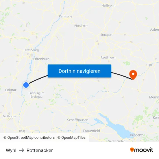 Wyhl to Rottenacker map