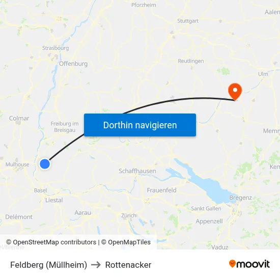 Feldberg (Müllheim) to Rottenacker map