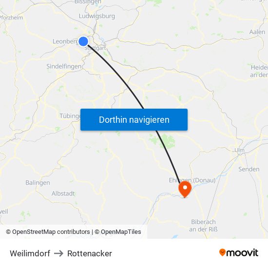 Weilimdorf to Rottenacker map