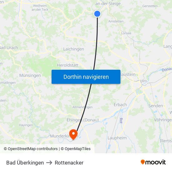 Bad Überkingen to Rottenacker map