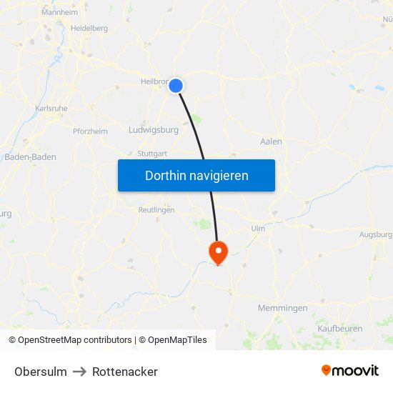 Obersulm to Rottenacker map