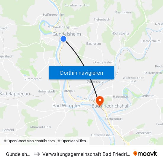 Gundelsheim to Verwaltungsgemeinschaft Bad Friedrichshall map