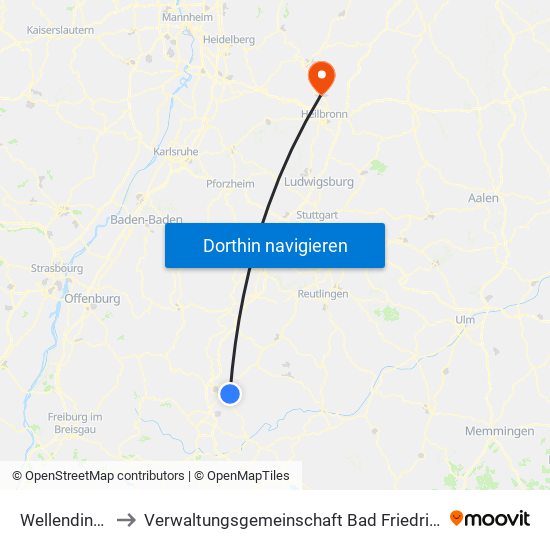 Wellendingen to Verwaltungsgemeinschaft Bad Friedrichshall map
