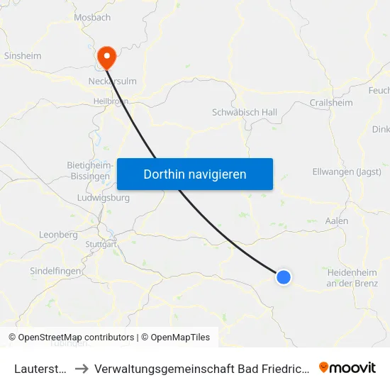 Lauterstein to Verwaltungsgemeinschaft Bad Friedrichshall map