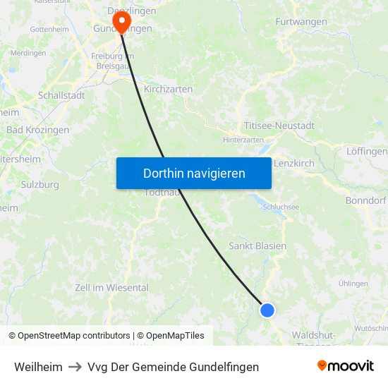 Weilheim to Vvg Der Gemeinde Gundelfingen map