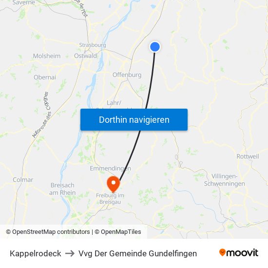 Kappelrodeck to Vvg Der Gemeinde Gundelfingen map